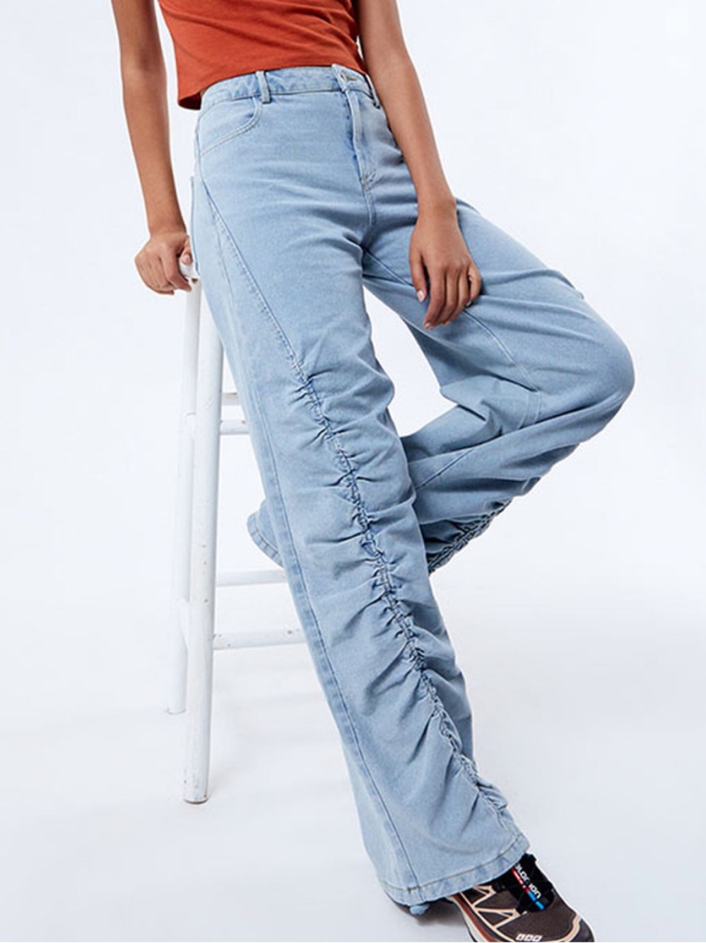 PacSun Light Blue Ruched Wide-Leg Jeans S